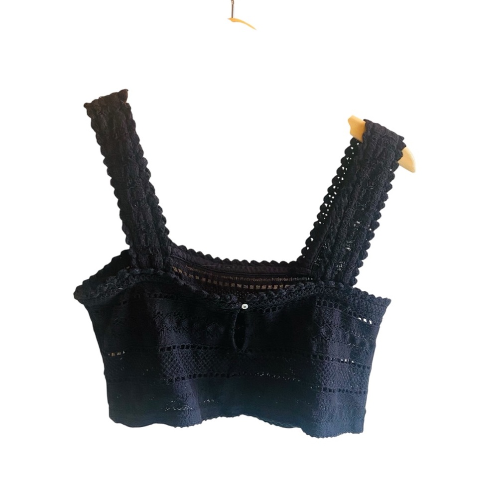 ⭐️ Aerie Crochet Crop Tank Top Square-Neck Open-Knit Women’s Small Black Coverup - Picture 4 of 7